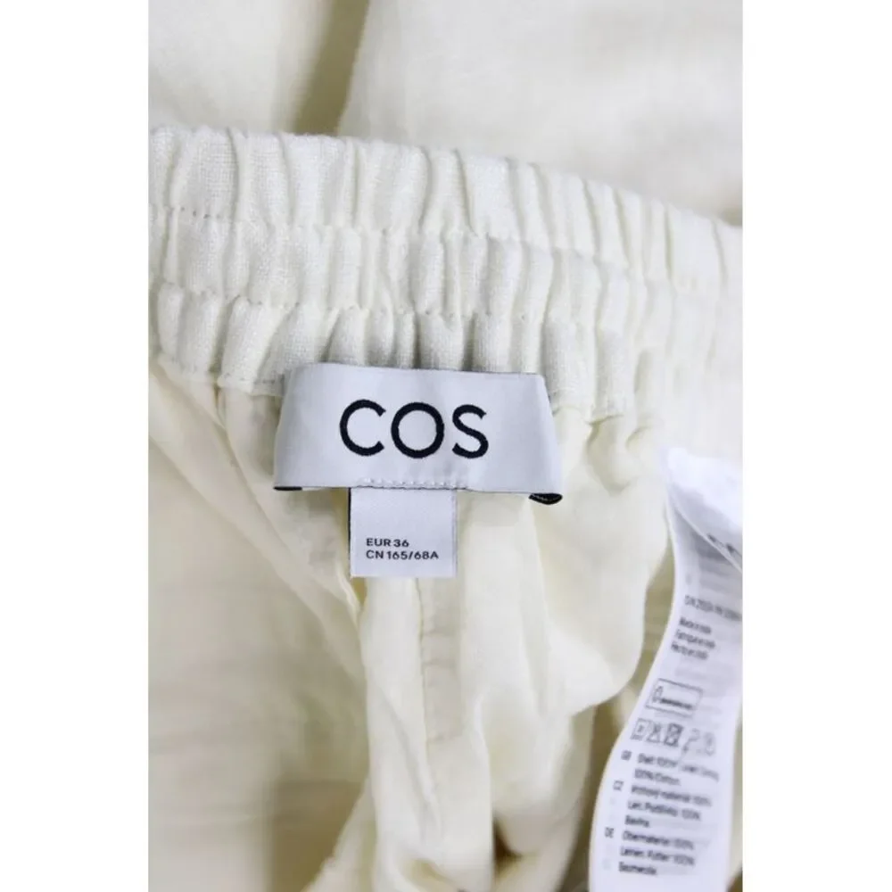 COS Womens Cropped Linen Pants Ivory Drawstring Casual Size 36